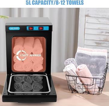 5L UV Sterilizer Hot Towel Warmer Cabinet - 10-Min Fast Heating (176°F) Towel Heater with Stainless Steel Interior, Removable Tray - For Bathroom, Salon, Spa & Home (Black)