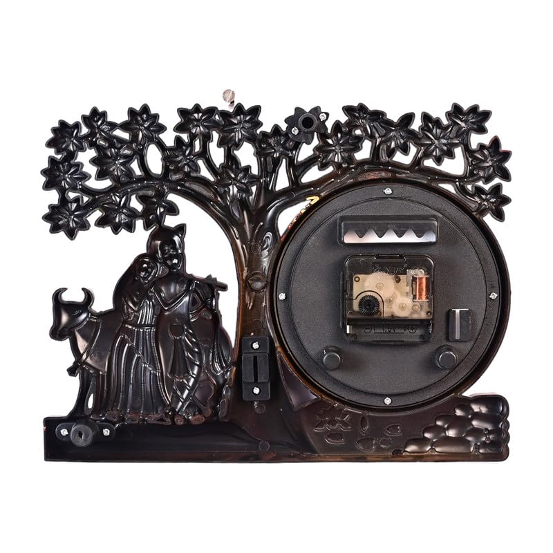 Image of Radhe Krishna Wall Clock - Spiritual Analog Clock with Cows Under Tree | Decorative Clock for Home, Temple, and Gift | 5111 Mini Design in Plastic & Glass | with Surprise Gift
