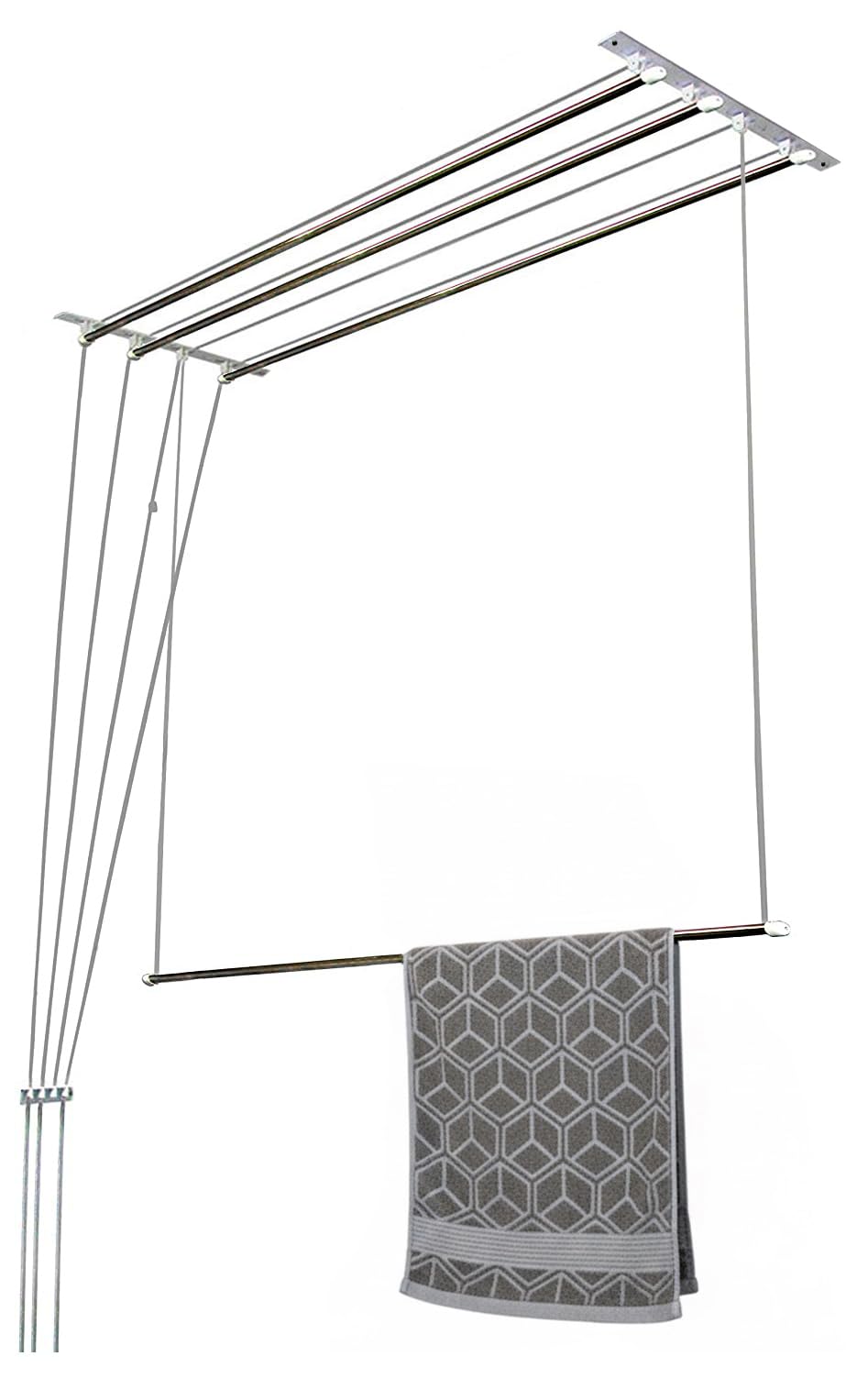 Synergy - 4 Pipes x 6 Feet - Heavy Duty - Stainless Steel Ceiling Clothes Hanger/Cloth Dryer with UV Protected Rope and Individual Drop Down Railers (SY-CL3-4P)