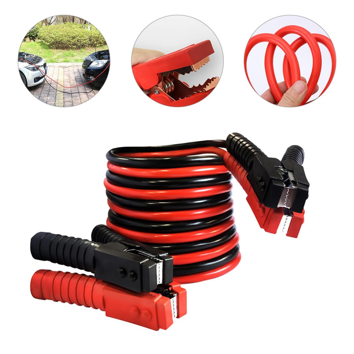 Câble de Démarrage 2500a en Pvc, Câbles de Démarrage pour Batterie de Voiture, Fil 11mm, Pinces Crocodile à Dents et Ressorts, pour Démarrer une Batterie Faible ou Déchargée