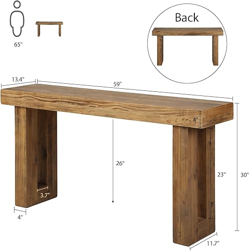 Miniatura 2 de Mesa consola de madera maciza recuperada, mesa de entrada de granja de 59 pulgadas de largo, mesas rectangulares para sofá detrás del sofá, mesas
