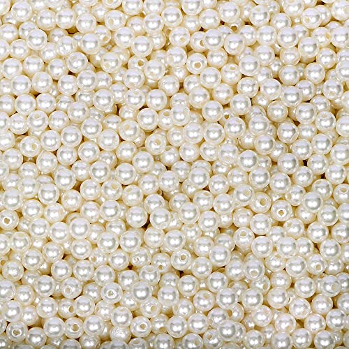 AceFun Pearl Beads for Jewelry Making 1300pcs 6mm Pearl Craft Beads with Hole Loose Fake Pearls Small Faux Pearls for Jewelry Making Bracelet Necklace DIY Sewing Decor and Vase Filler