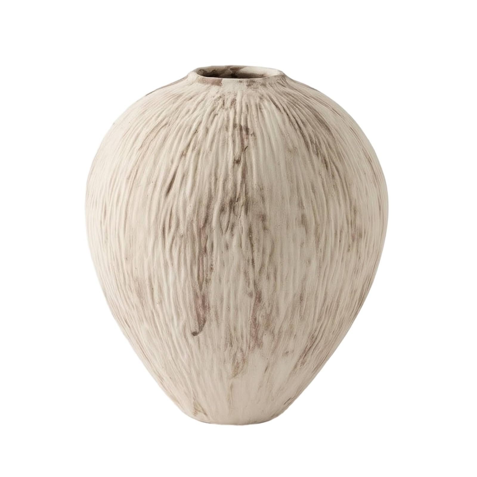 Jarrón de Cerámica Florero Botella Ornamento Superficie Estriada Hecha a Mano y Silueta con Cuello Estrecho Base Estable para Estanterías Recibidor, Blanco Grisáceo, 28.5 28.5 H40.5cm
