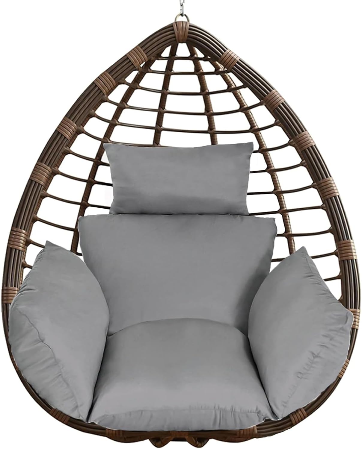 Egg Chair Cushion, Hanging Basket Hammock Seat Cushion, Thick Soft Egg Swing Chair Pad with Headrest for Patio Porch Furniture Outdoor (Grey, 39.37x45.28x4.72in) Grey 39.37x45.28x4.72in