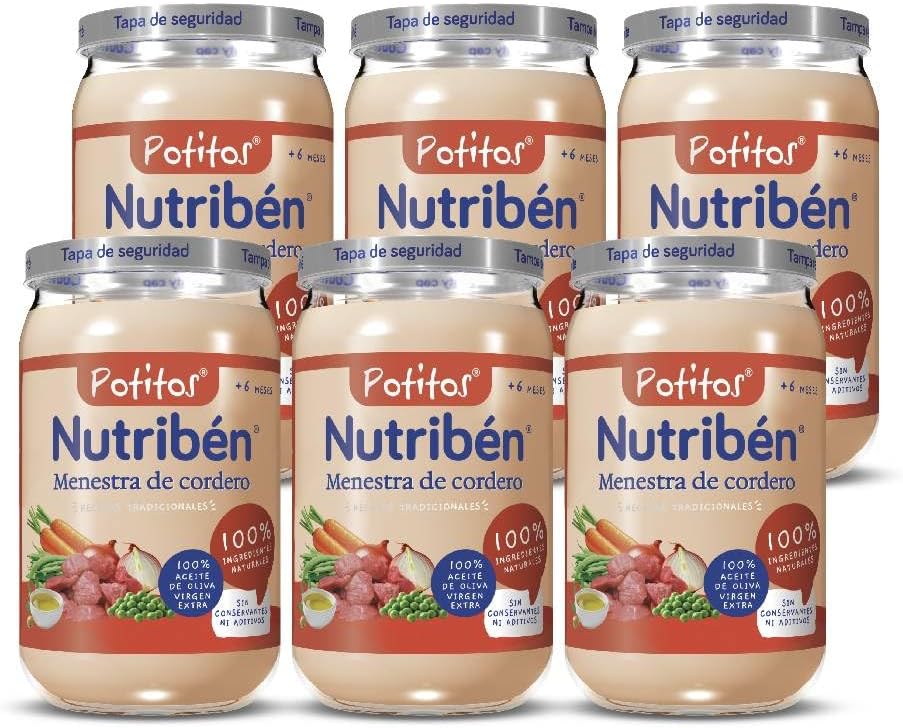 Nutribén Potitos De Menestra De Cordero, Desde los 6 Meses, Pack 6 x 235gr