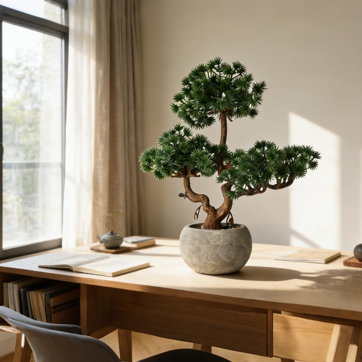 KAIRNE Artificial Pine Shrubs Trees,Realistic Decorative Plants Potted,Topiary Trees Artificial Indoor Faux Cedar Plants,Lifelike Green Tree Table Decoration Gifts for House Office Desk Shelf Decor