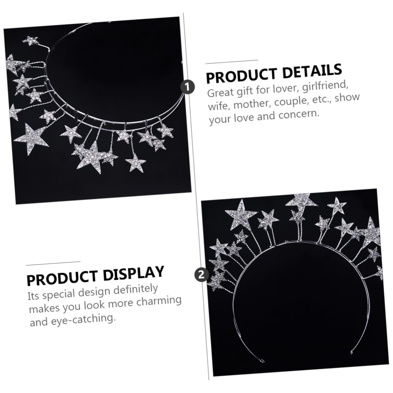 VICASKY 3 Pezzi Fascia Glitter Stelle Cinque Punte in Cerchietto per Sposa e Accessorio per Matrimonio Compleanno Tirare