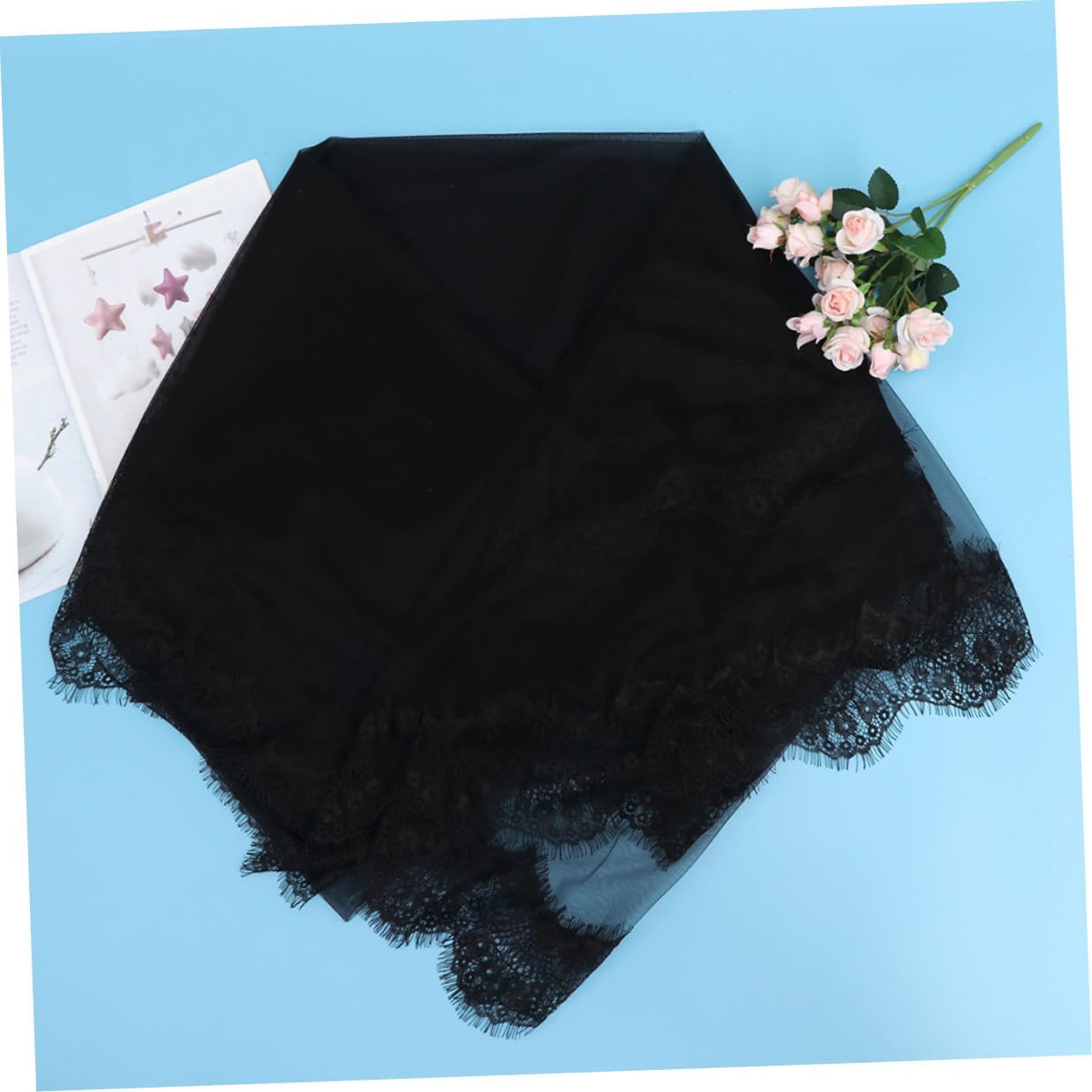 Holibanna Lace Bridal Veil Soft Tulle Veil for Bride Wedding, Black and White Lace Headpiece, Portable Bridal Accessories for Engagement and Ceremony