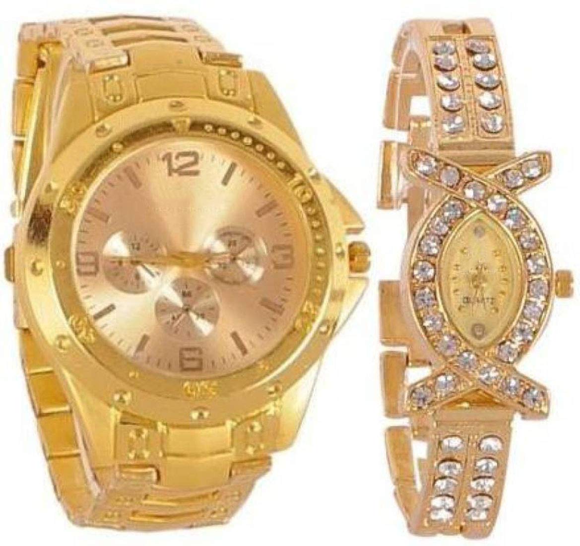 Acnos® Premium Gold Dial Analogue Couple Watches Pack of - 2(Gold +aks) (B07JB8W8F4) Amazon Price History, Amazon Price Tracker