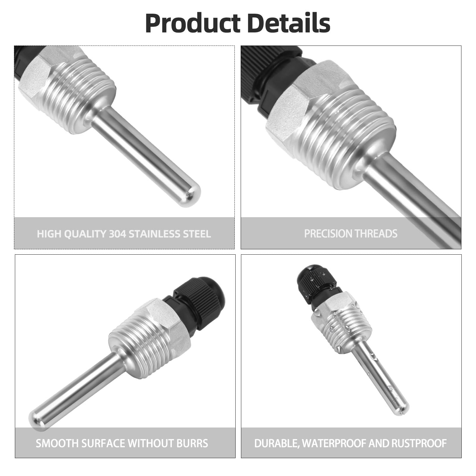 2 manicotti sommergibili in acciaio inox da 1/2", 8 × 50 mm, Thermowell, tubi di protezione per immersioni, termocoppie, sonda di temperatura, in acciaio inox, per sensore di temperatura
