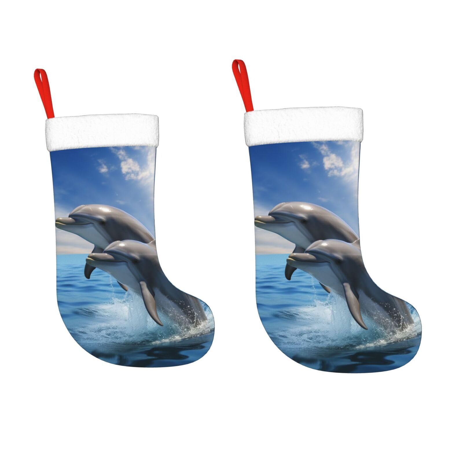KLOPH 2 Pack 18 Inches Christmas Stockings Personalized Two Dolphins Xmas Stocking Hanging Decoration Fireplace Stocking for Holiday Xmas Tree Christmas Fireplace Decor Gifts