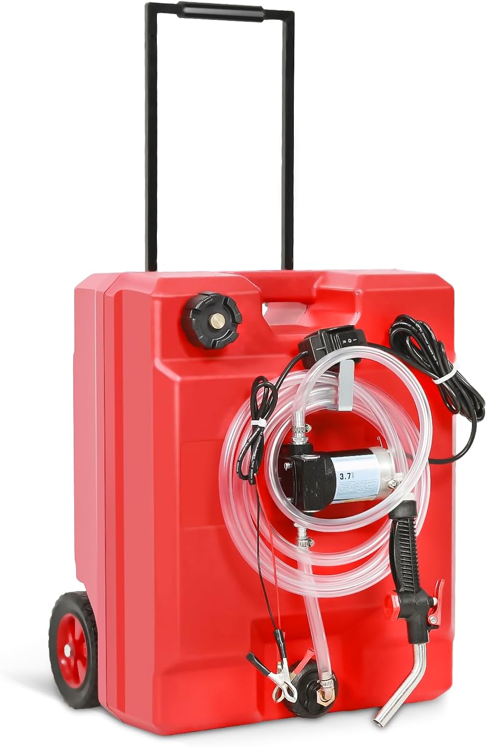 12.5 Gallon Portable Fuel Caddy Tank with 12V DC Electric Gasoline Diesel Fuel Transfer Pump, Switch Control, Telescopic Handle, Wheels, for Gasoline Diesel Kerosene
