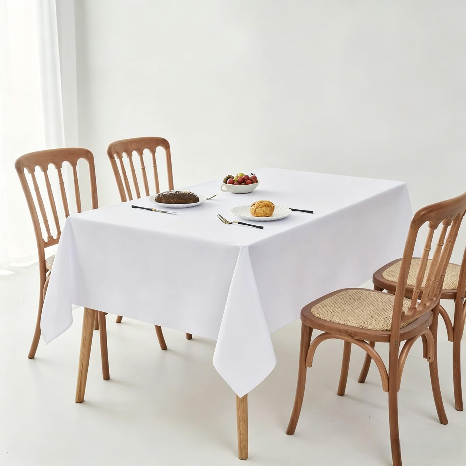 LIHUANE Table Cloth Rectangular 115 x 320 cm Faux Linen Solid Colour Dining Table Cover Wipe Clean Washable Polyester for Weddings, Buffets, Catering, Outdoor & Theme Events, White