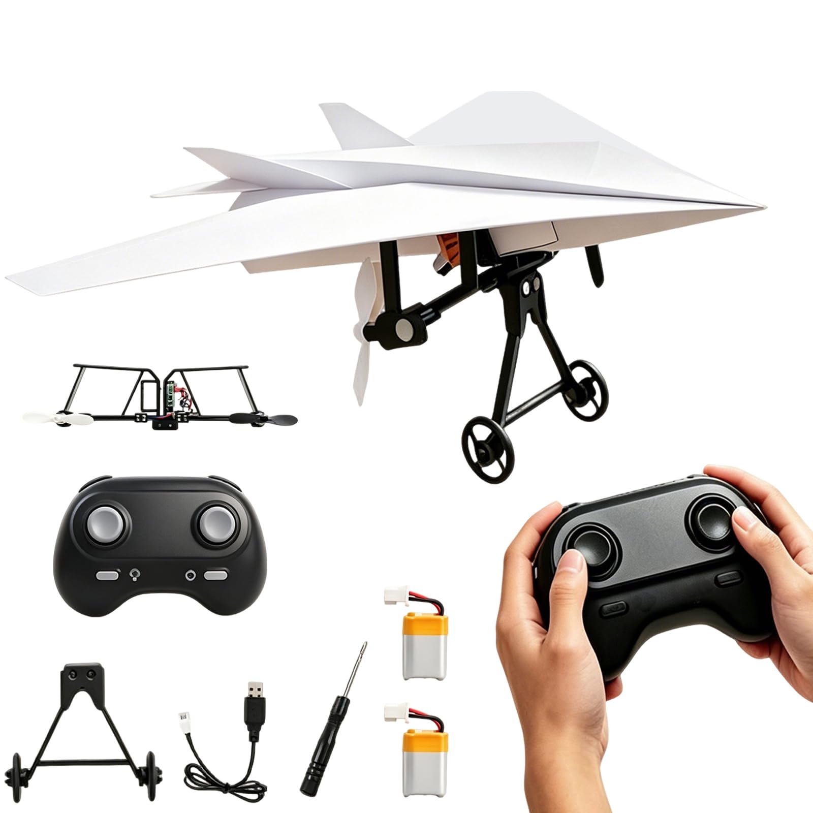 Rc Paper Airplane Kit with Gyro Stabilizer, Remote Control Airplane, Diy Rc Airplane Kit, Foldable Lightweight Glider Tool for Hobbyists and Beginner Flyers (Two batteries)