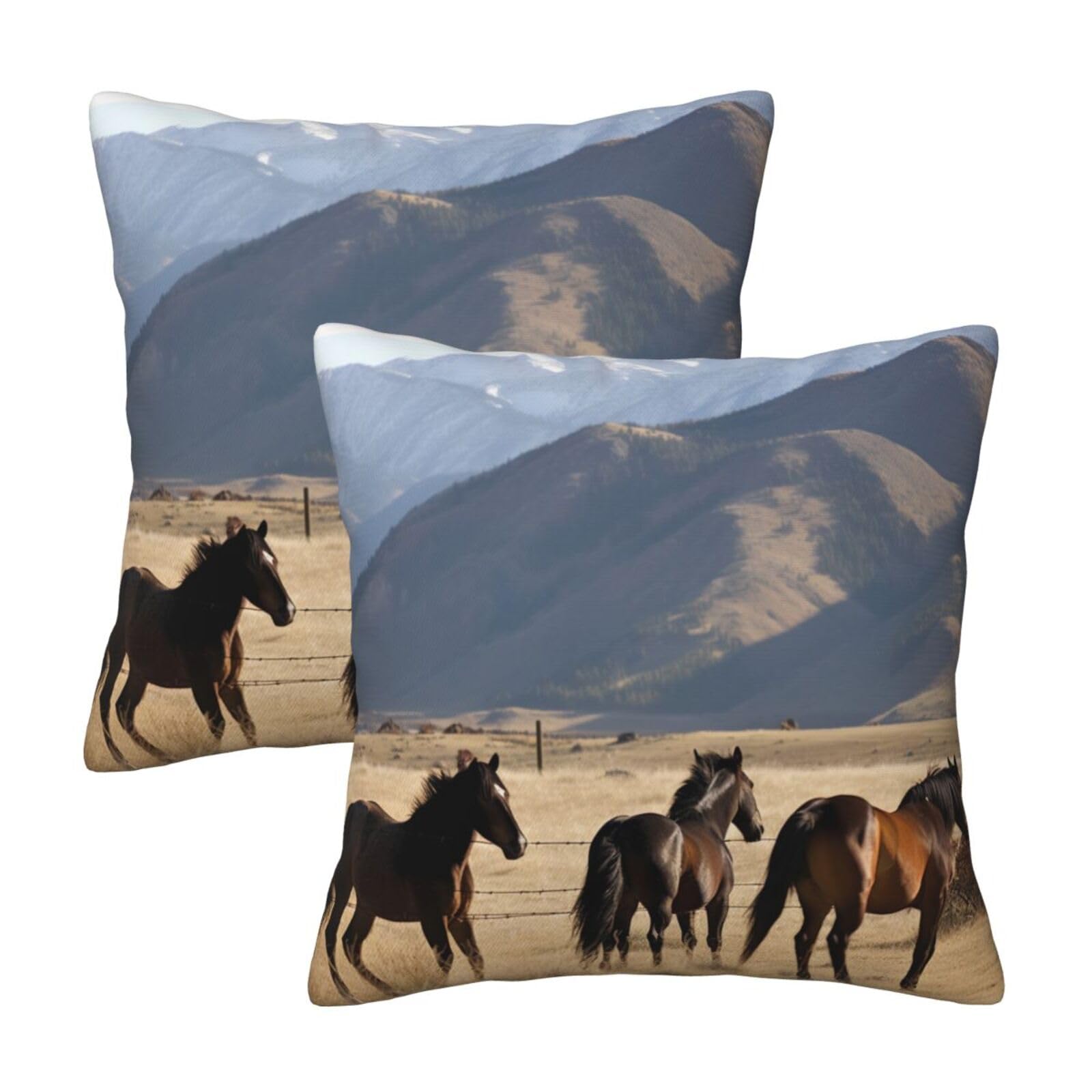 Mountain Farm Horses Throw Pillow Cases 2 Pack Square Pillowcases Soft Pillow Protectors for Couch Livingroom Sofa Bed Office Car,30x30 CM