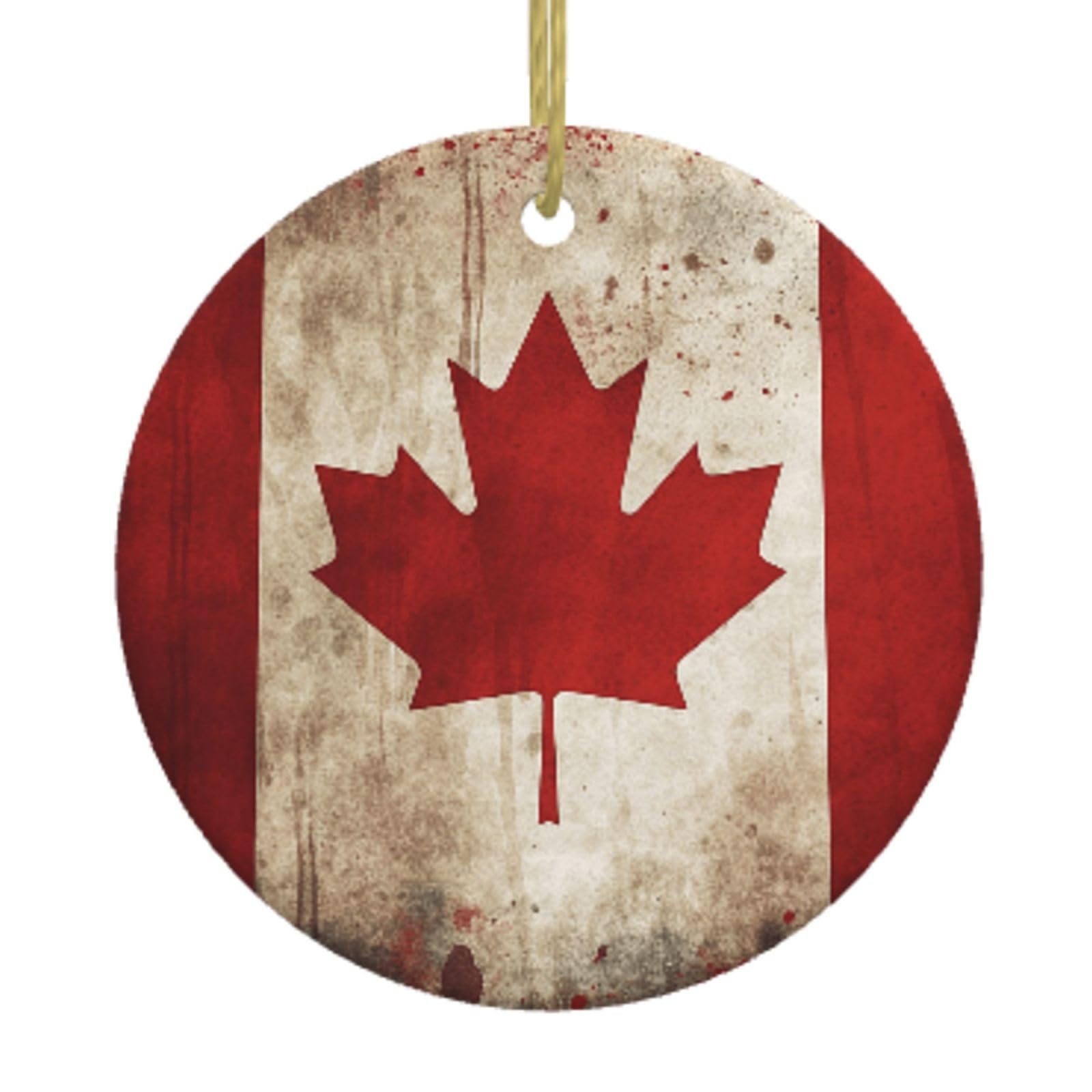 Ceramic Christmas Tree Hanging Ornaments with Gold Ropes Christmas Tree Decorations Round Ceramic Retro Canada Flag Pendant Keepsake Decorations for Holiday Xmas Gift Ideas