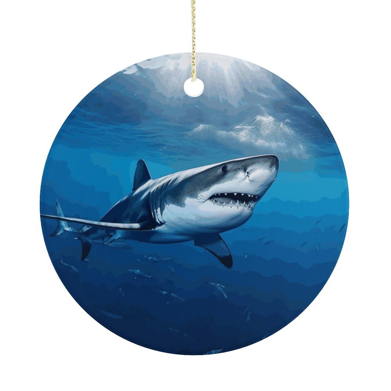 Ocean Sea Animal Shark Christmas Ornament,Round Ceramic Ornaments Personalized Christmas Tree Ornament for Holiday Porcelain Keepsake Gifts Ideas Home Decor