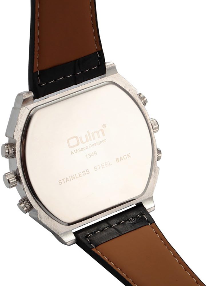 OULM Men's Quartz Wrist Watch Sport Watches Two Time Zones- Brown
