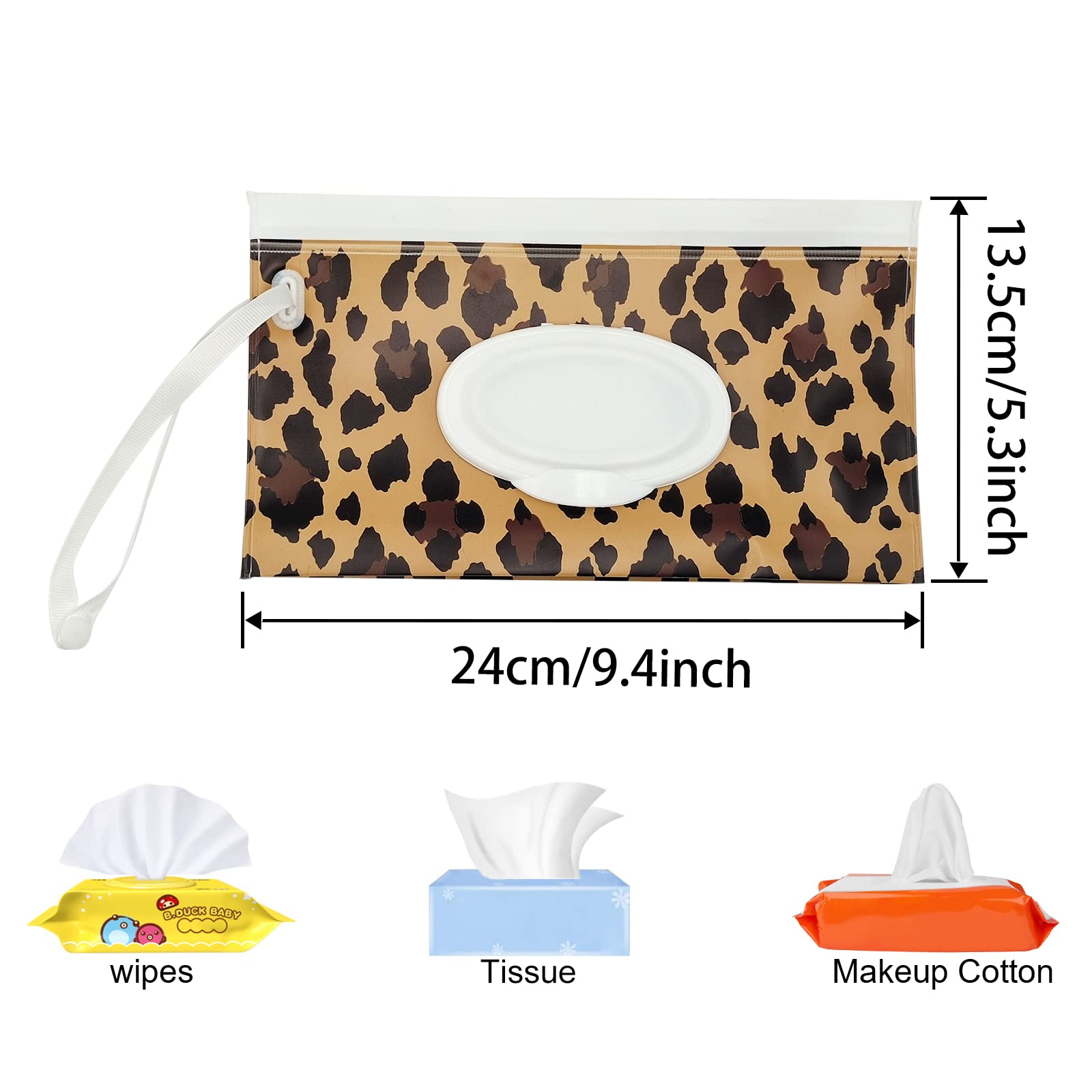 2 Pack Portable Baby Wipes Dispenser Holder Set, Leopard Print Refillable Baby Wipes Container, Wipe Holder, Reusable Travel Wet Wipe Pouch for Diaper Bag Lightweight Travel Wipes Dispenser Cases