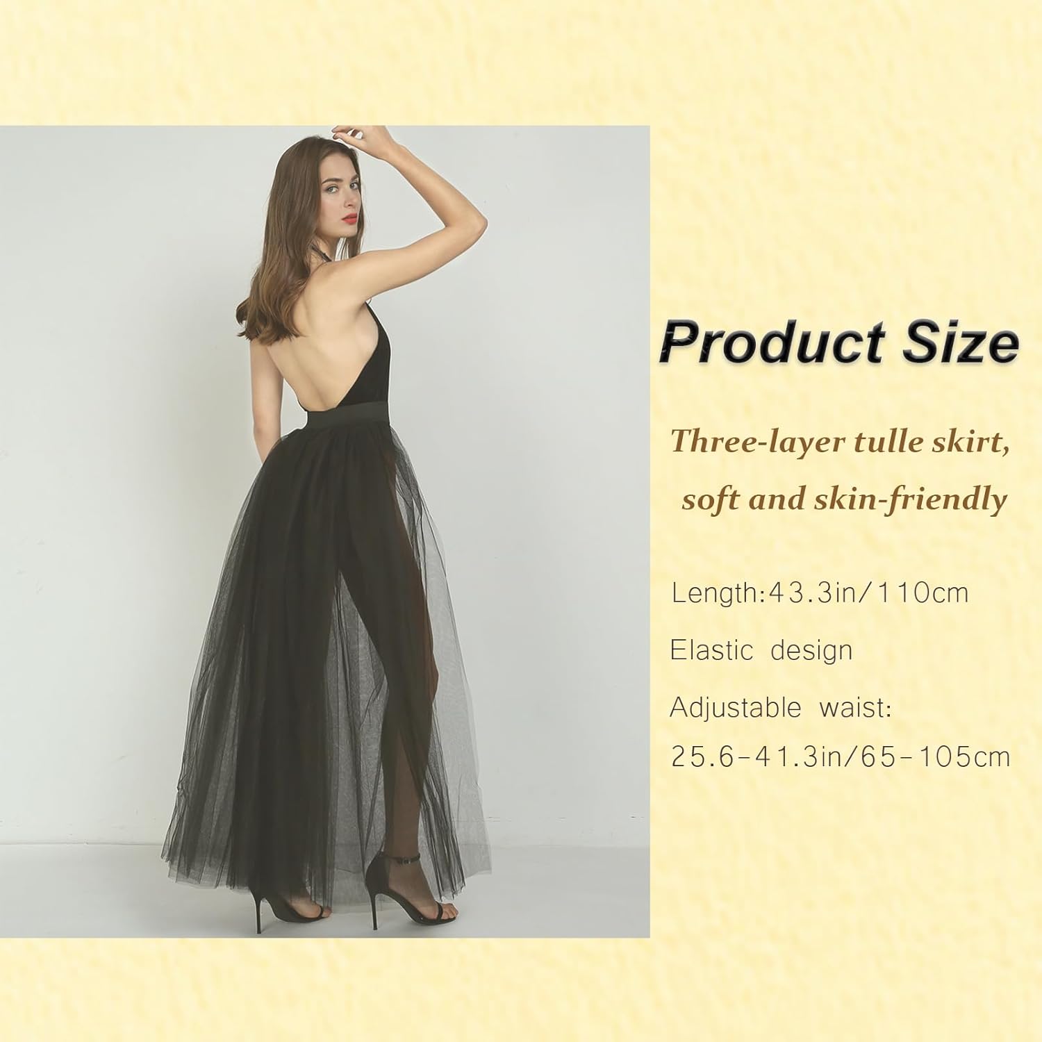 Women Long Tulle Tutu Skirts, 3 Layers Floor Length Elastic Waist Bustle Skirt for Wedding Prom Party Bride Gown Overskirt - Image 2