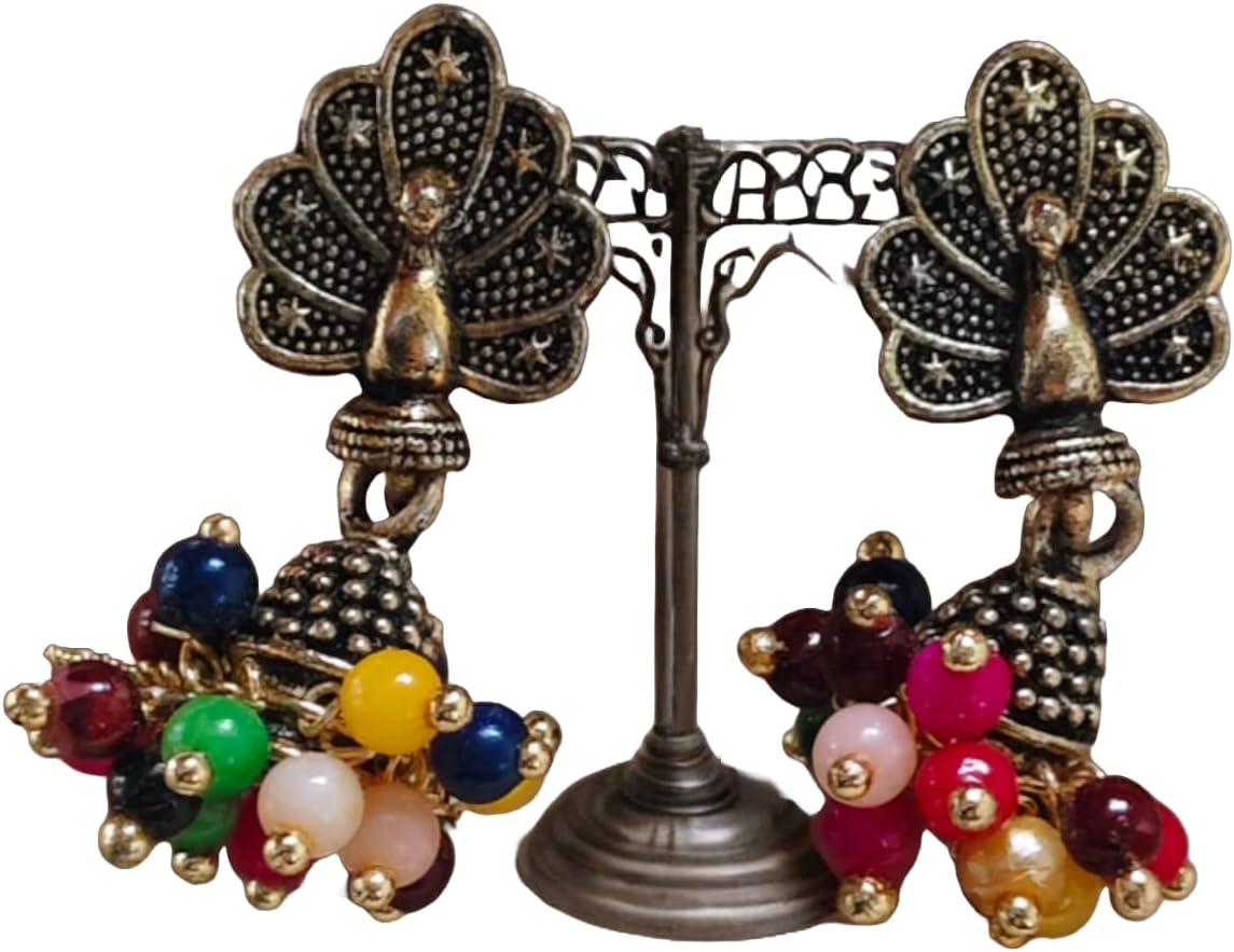 RADHA LAKSHMI Gold tone Plated Traditional Kundan Earrings with Pearl Glided for Women, Peacock Dangle Drop Earrings