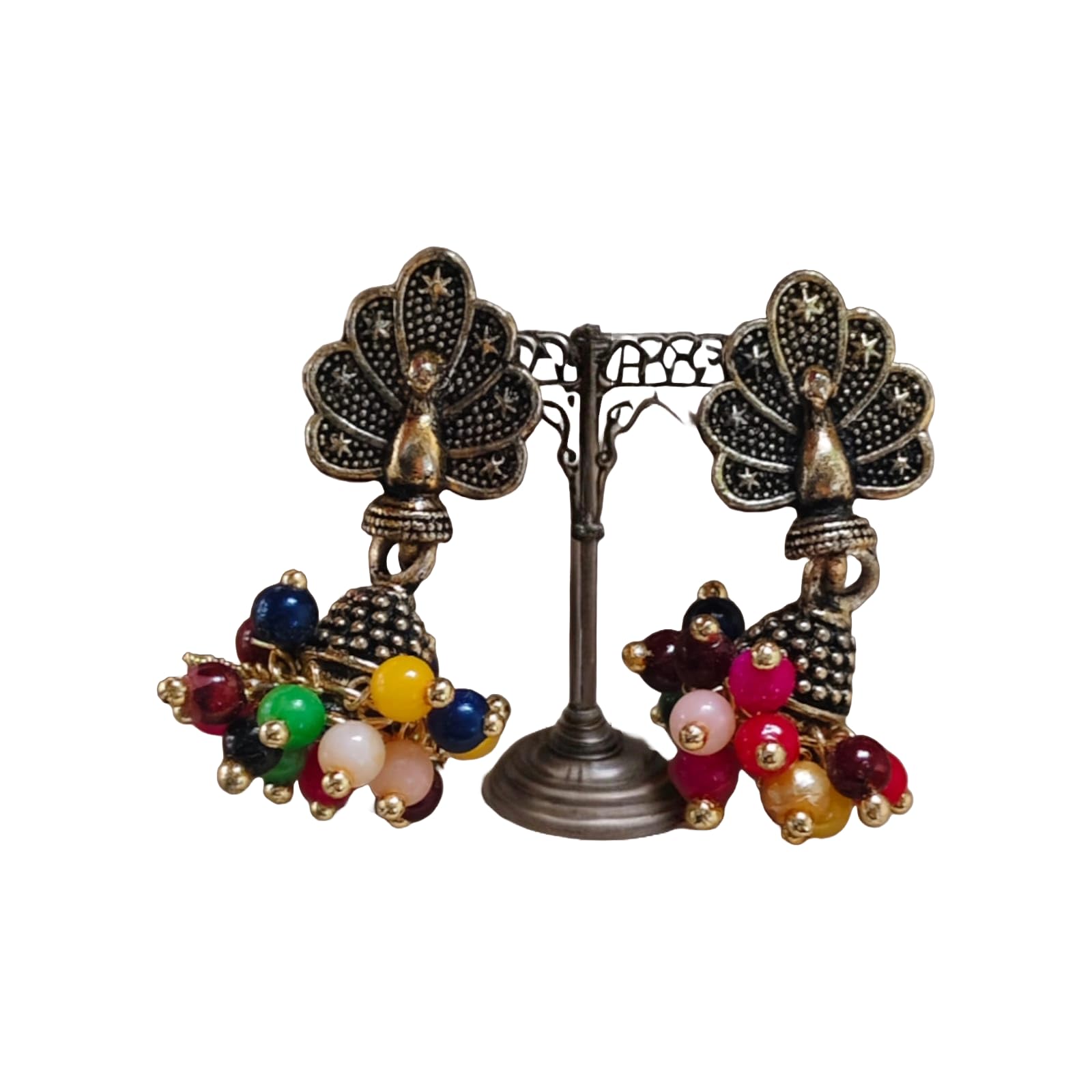 RADHA LAKSHMI Gold tone Plated Traditional Kundan Earrings with Pearl Glided for Women, Peacock Dangle Drop Earrings