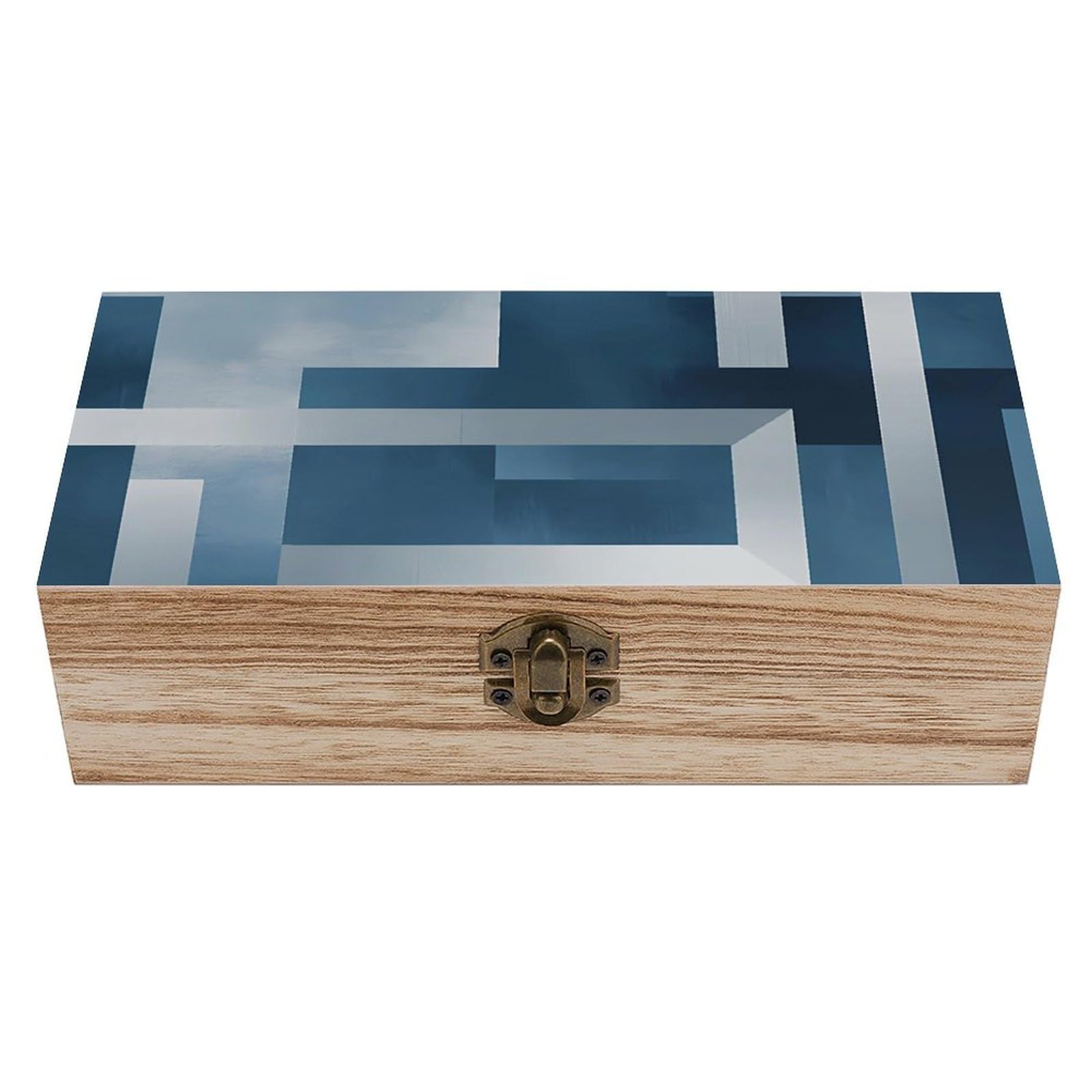 HLBSDM Blue & Gray Gradient Geometric Retro Wooden Storage Box Jewelry Art Gift Boxs Decorative Keepsake Boxes