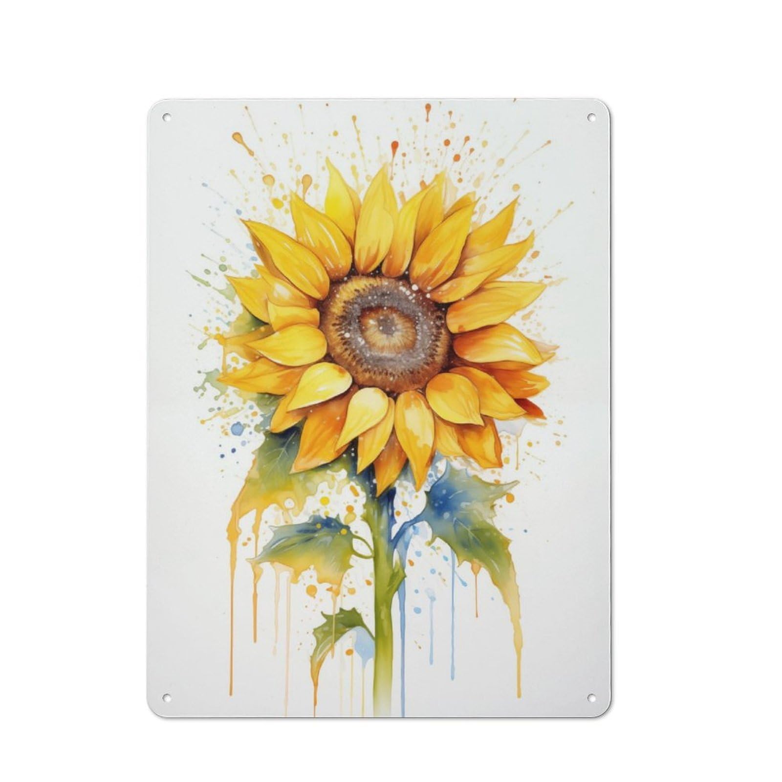 Junmoney Watercolour Sunflower Tin Wall Plaque 40X30cm With For Kitchen Or Home Bar, Suited To Kitchen Decor Lovers
