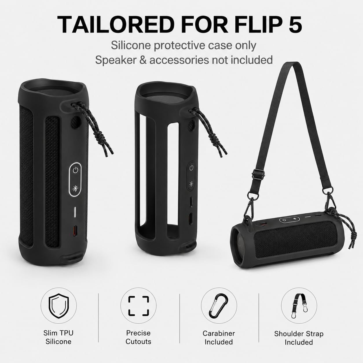 Silicone Case Compatible for FLIP 5 Portable Bluetooth Speaker, Gel Soft Skin Cover, Rubber Case, Travel Carry Pouch with Strap Not for Flip 6 (Speaker not Included