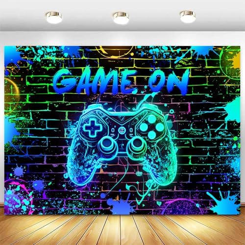 Withu Neon Game On Backdrop Glow Gamepad Brick Wall Video
