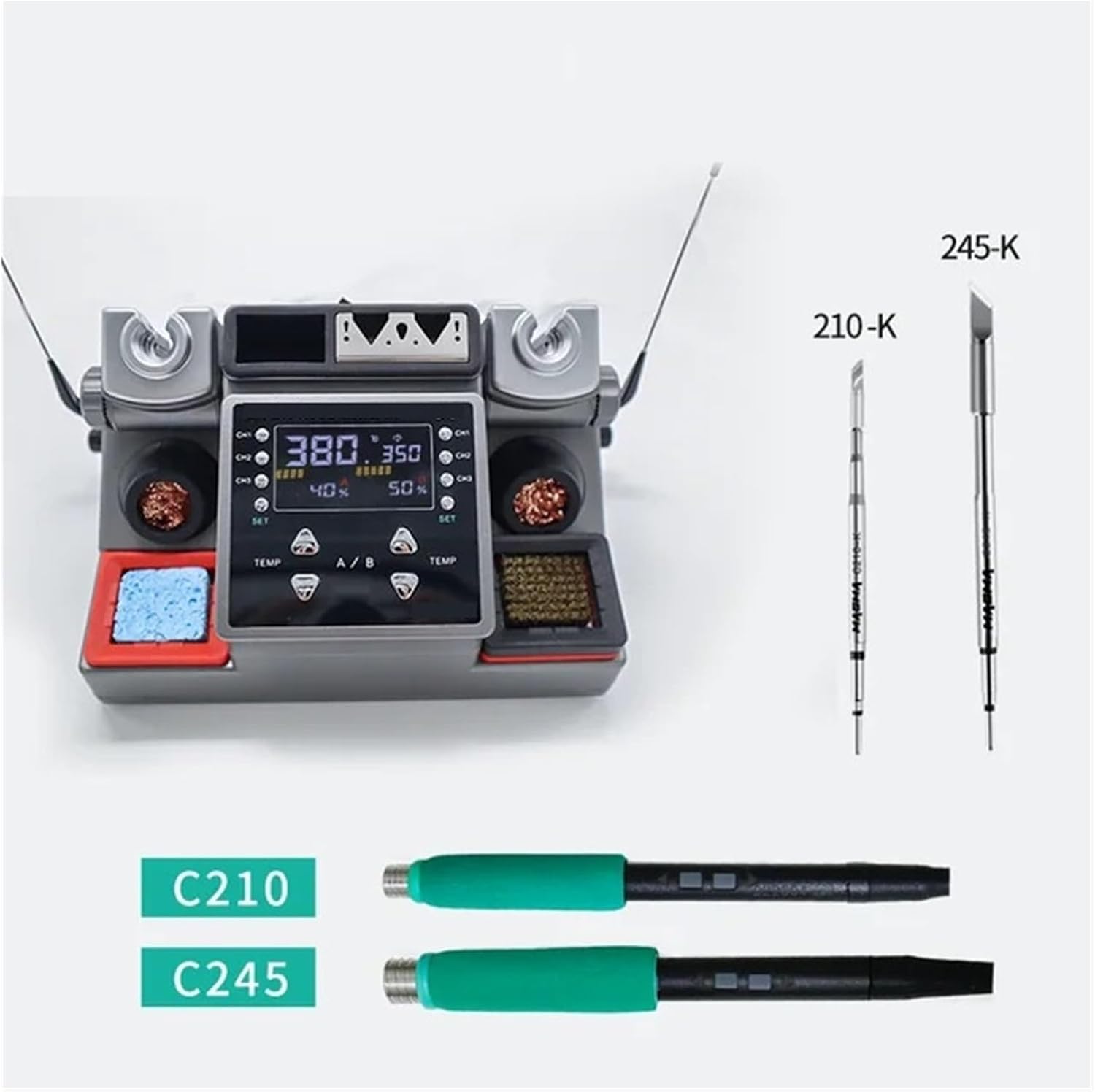 Soldering Iron Station Soldering Station C115 C210 C245 Double Station Welding Rework Station for Cell-Phone PCB Ic Repair Solder Tools (210 245 With1Tips)