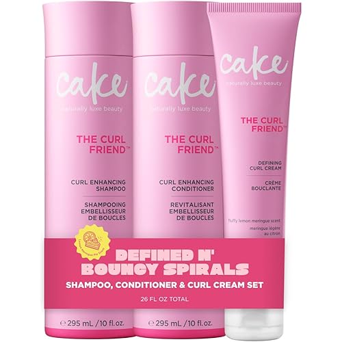 Cake Beauty Curl Friend Curl Defining Shampoo, Conditioner & Cream Set - Avocado & Argan Oil Curly Hair Products - Anti-Frizz, Cruelty Free & Vegan Gift Set