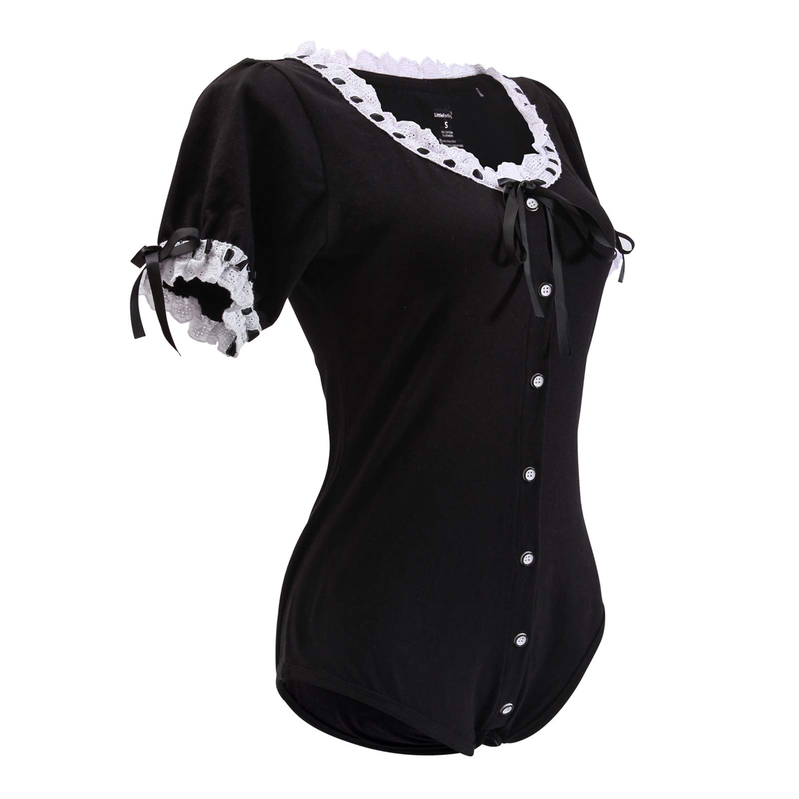 Littleforbig Cotton Romper Pajamas Bodysuit - Lolita Onesie: Small Black