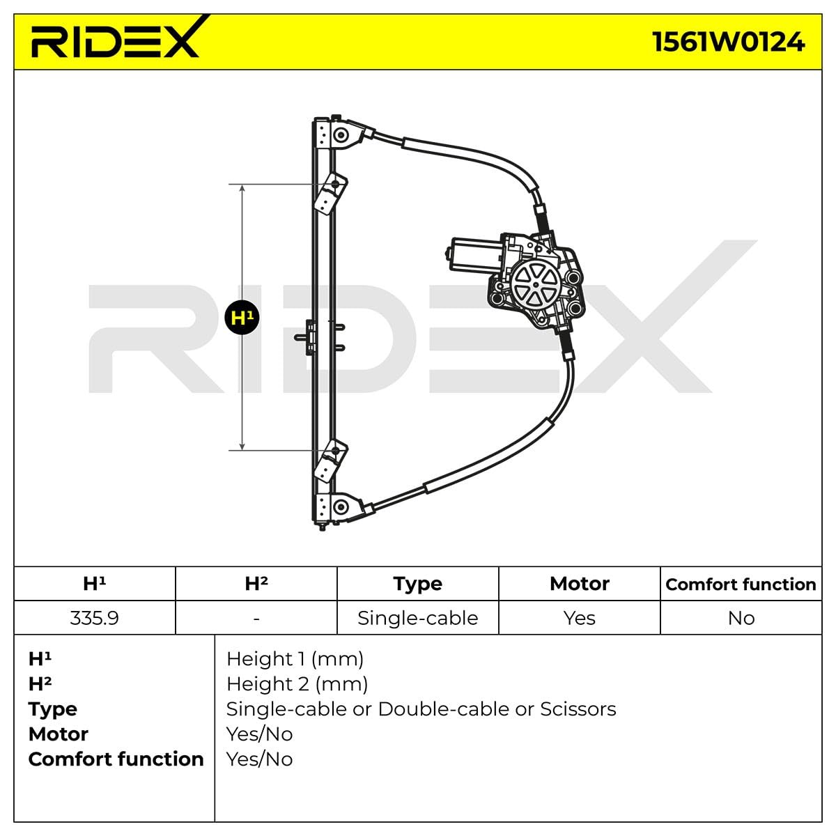 RIDEX 1561W0124 Alzacristallo elettrico Sinistra con motore elettrico Compatibilità con FIAT PANDA 169