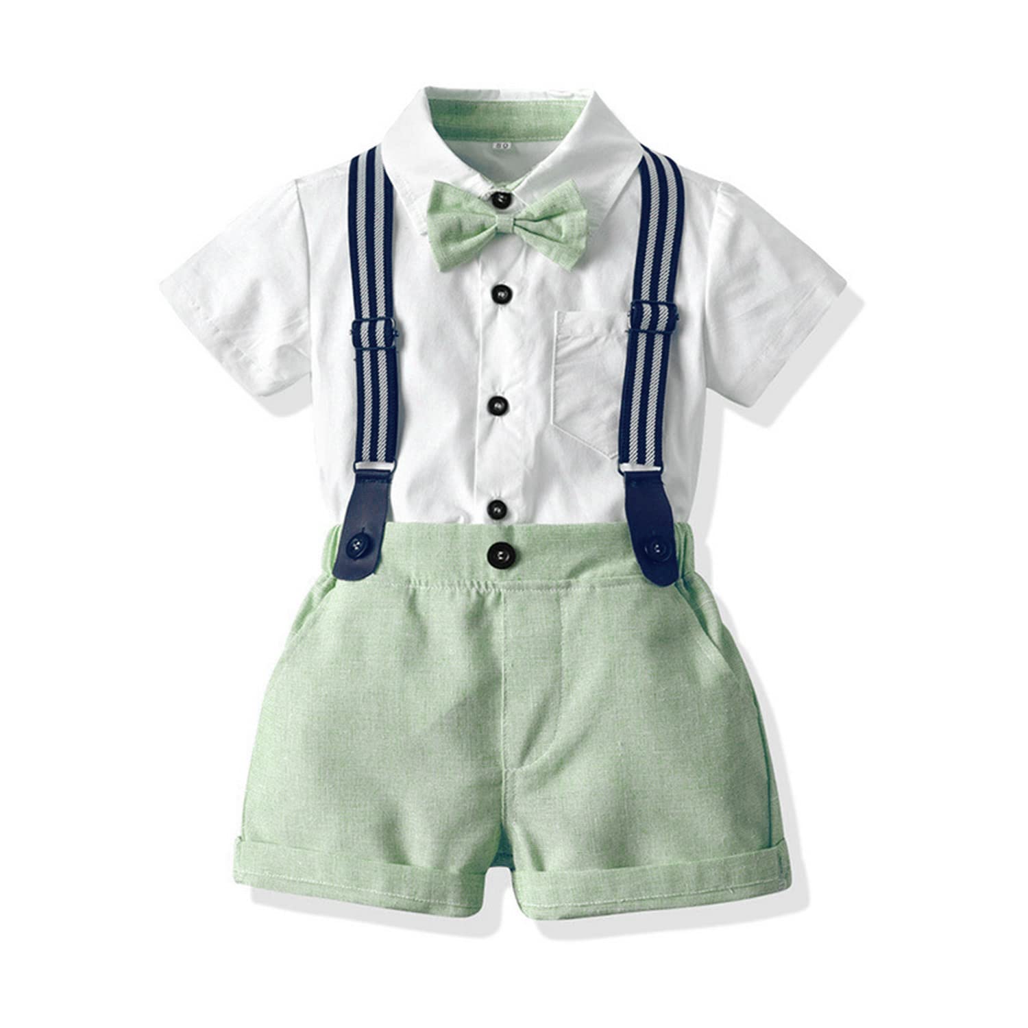 Volunboy Bebé Niño Caballero Conjunto, Camisa de Manga Corta con Pajarita + Corta Pantalón Traje Ropa
