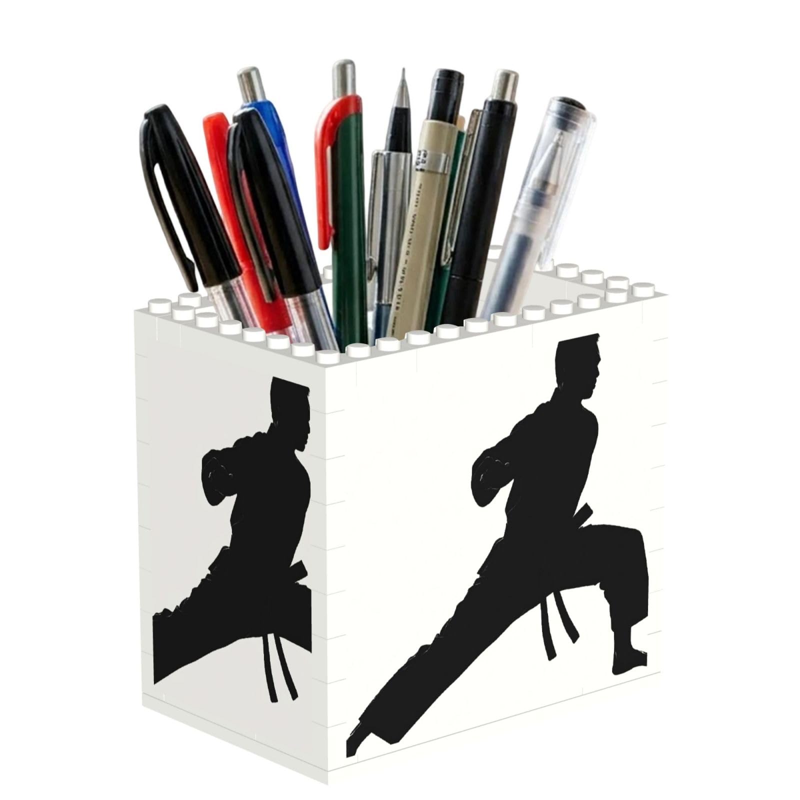ESNAIUVCD Karate Men Print Building Block Pen Holder - Pencil Holder For Desk/Classroom,Desk Accessories, Multifunctional Office Supplies Pen Organizer Pencil Cups(1pcs)