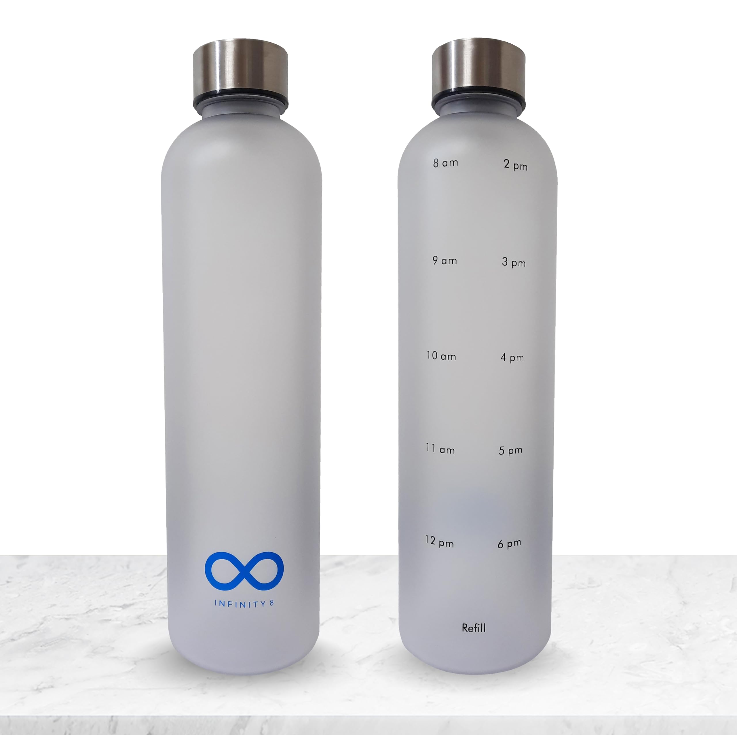 Water Bottle, 1L/32 OZ Large Size, Leakproof, BPA free, Non-Toxic Plastic, Motivational Time Stamps (White)
