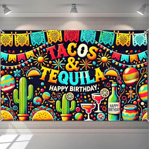 HOMETITUTE Mexican Fiesta Birthday Banner 71x43 Inch Party Decor