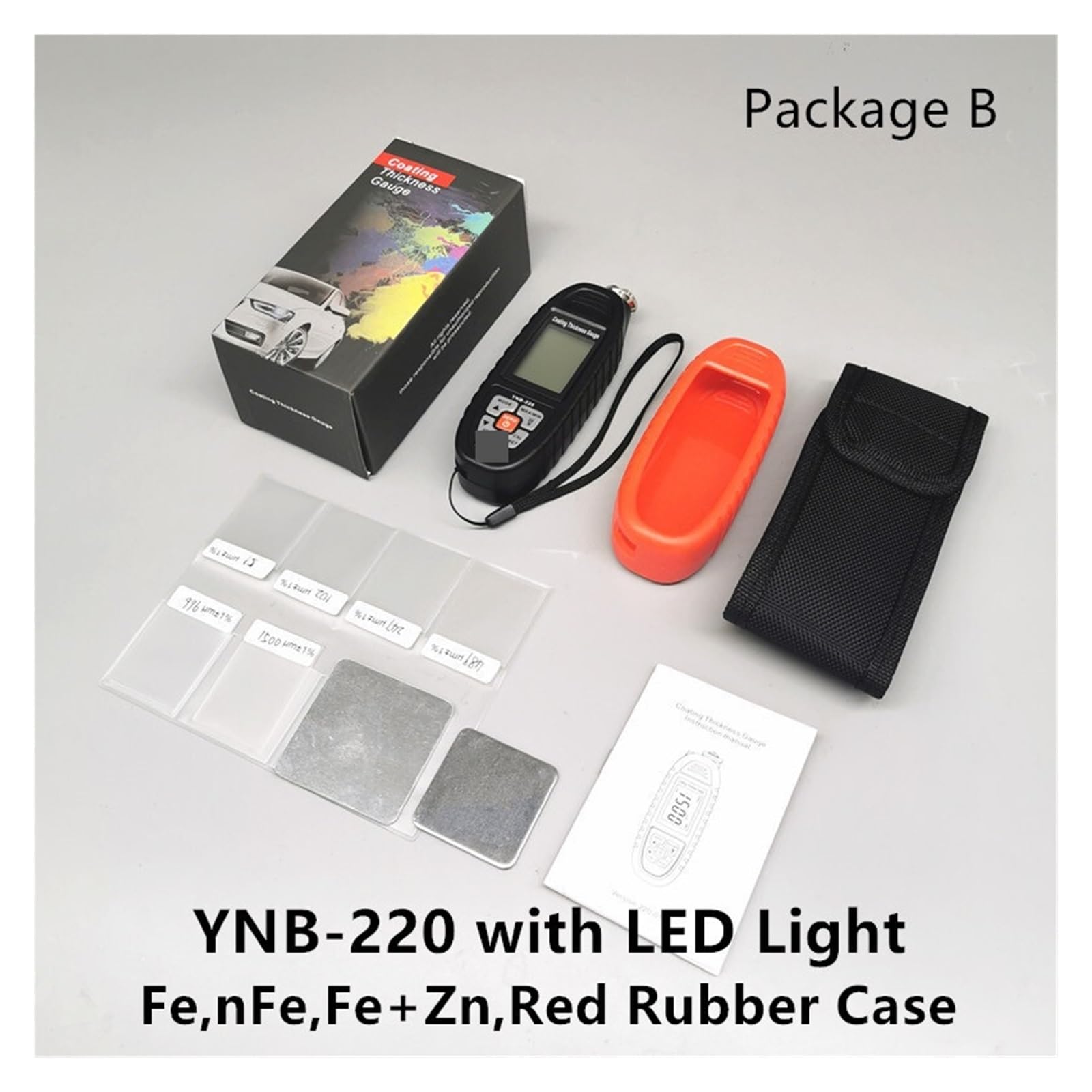 WskaźNik GłęBokośCi Lakieru, YNB-220/220B/220U miernik grubości folii Tester lakieru samochodowego z podświetleniem LED/latarka UV(YNB-220 PackageB LED)
