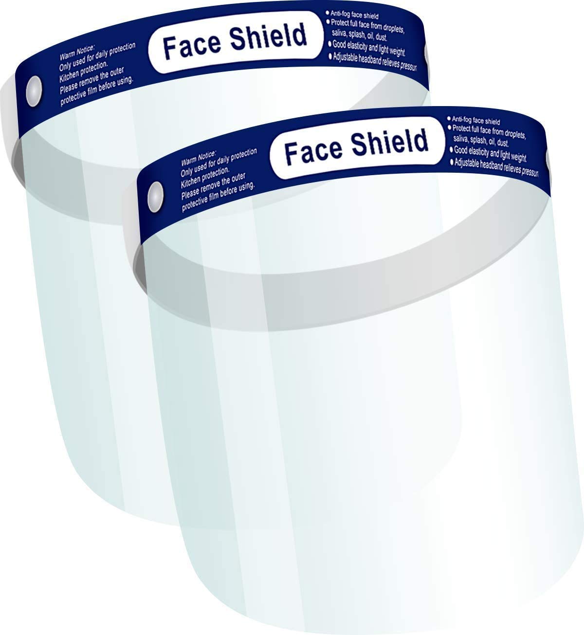 [2 Pack] Safety Face Shields. Clear Reusable Face Shield for Full Face Protection, Elastic Band, Visor Face Shield, Anti Fog PPE Face Shield, Plastic Adult Face Shields for Women and Men, SadoMedcare