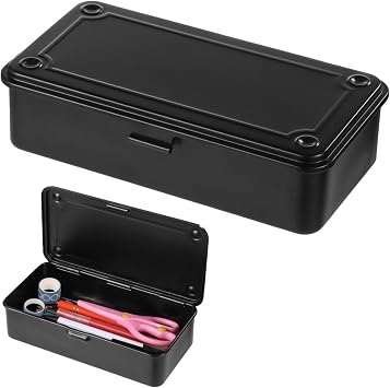 Steel Organizer Box, Hinged Lid Metal Storage for Scrapbook Tools, Office Supplies, and Stamps, Compact Box