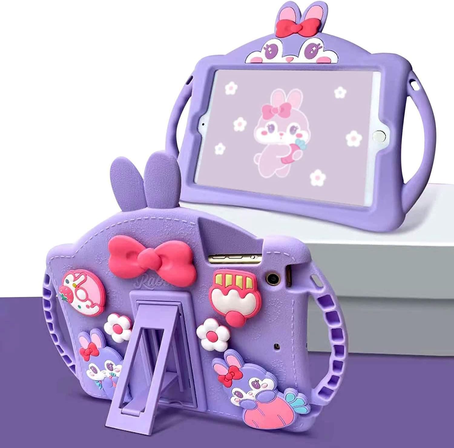 iPad 6th Generation Case for Kids, iPad 5th Generation Case,HDTOP Cute iPad Cover 2017/2018 9.7 inch with Kickstand Shoulder Strap,Silicone Shockproof iPad Air/Air 2 Case (Purple)