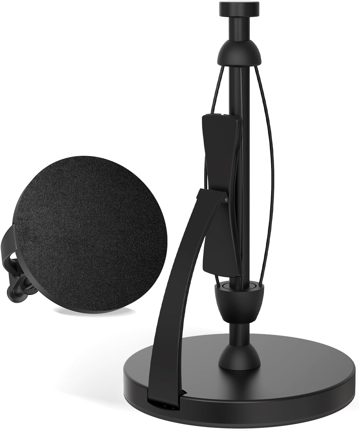 VEHHE Paper Towel Holder Countertop, One-Handed Tear, Stainless Steel, Stand Paper Towel Holder with Spring Activated Arm & Non Slip Weighted Base, for Kitchen Bathroom (Black)