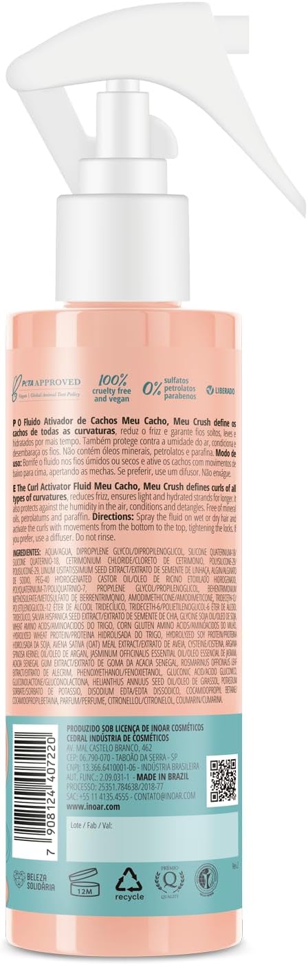 Inoar, Ativador de Cachos Meu Cacho Meu Crush – Definição, Hidratação e Brilho com Colágeno Vegetal e Vitamina E - 200ml