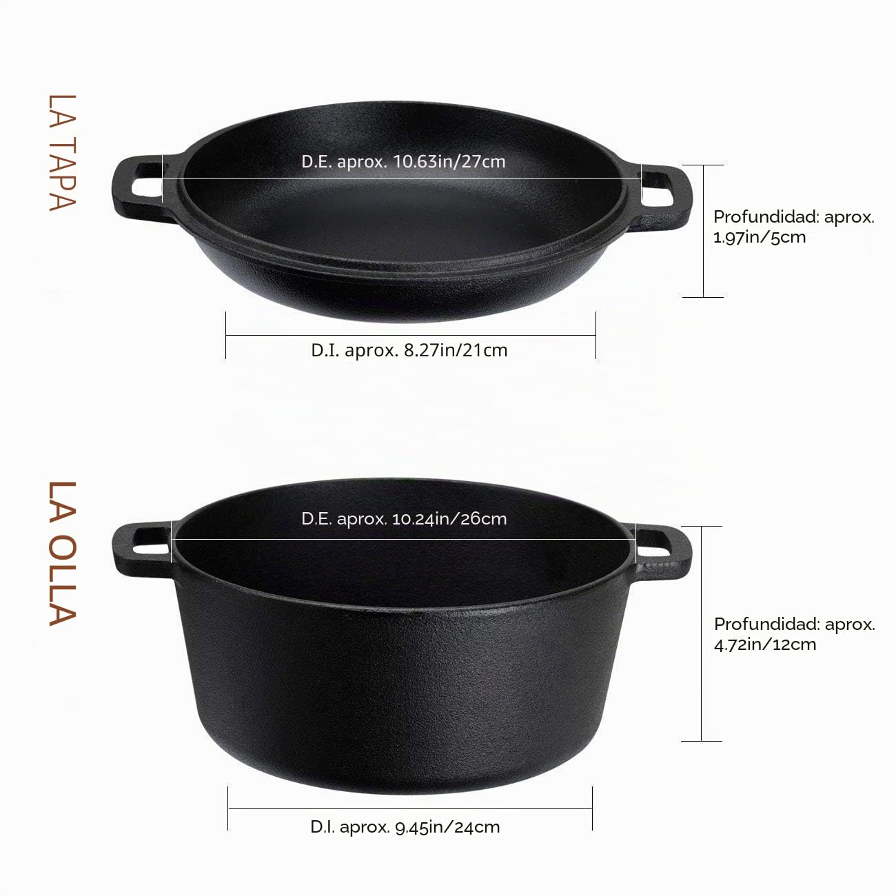 Overmont Olla Holandesa 4.73 L/ 5 Quart Cacerola de Hierro Fundido Tapa de Doble Función Sartén Plancha Pre Sazonado con Cubiertas de Manijas para Camping Cocina Casera Barbacoa Hornear