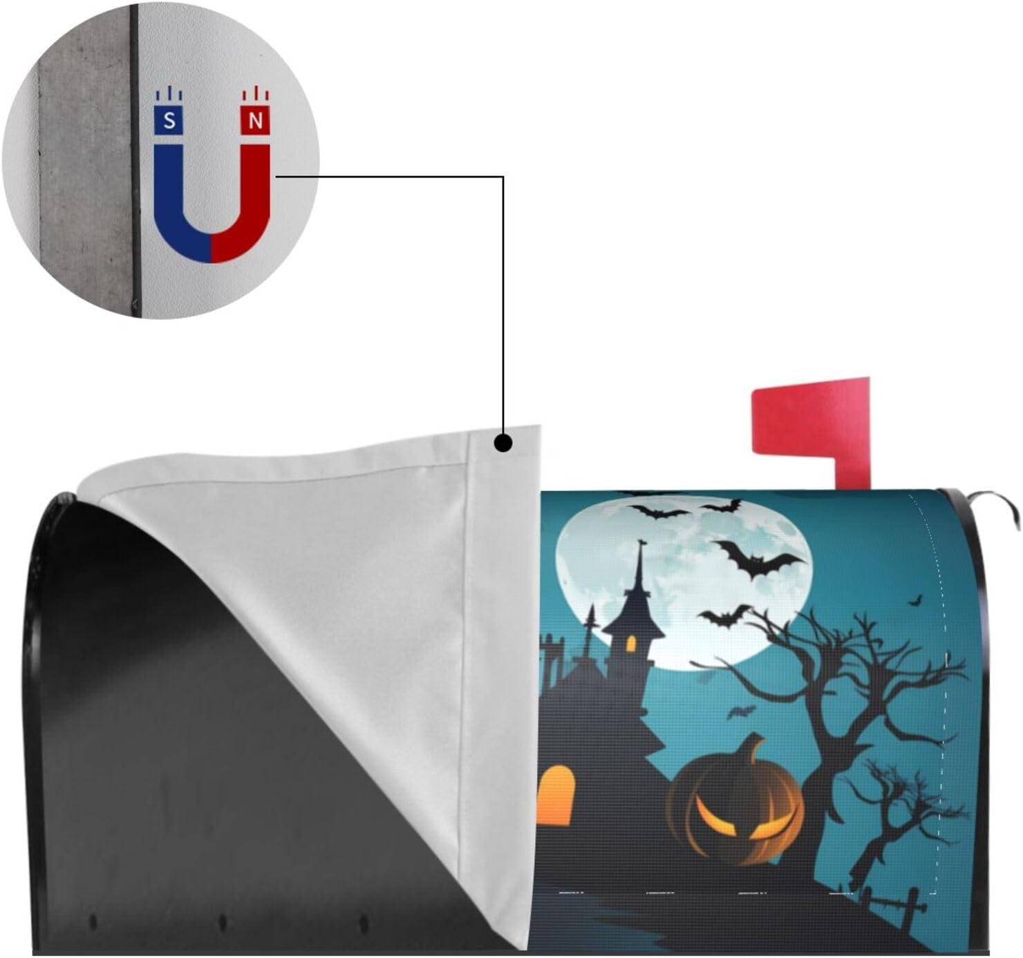 Halloween Witch Castle Moon Pumpkin Mailbox Covers Magnetic Halloween Post Box Cover Wraps Standard Size 21x18 Inches for Garden Yard Décor