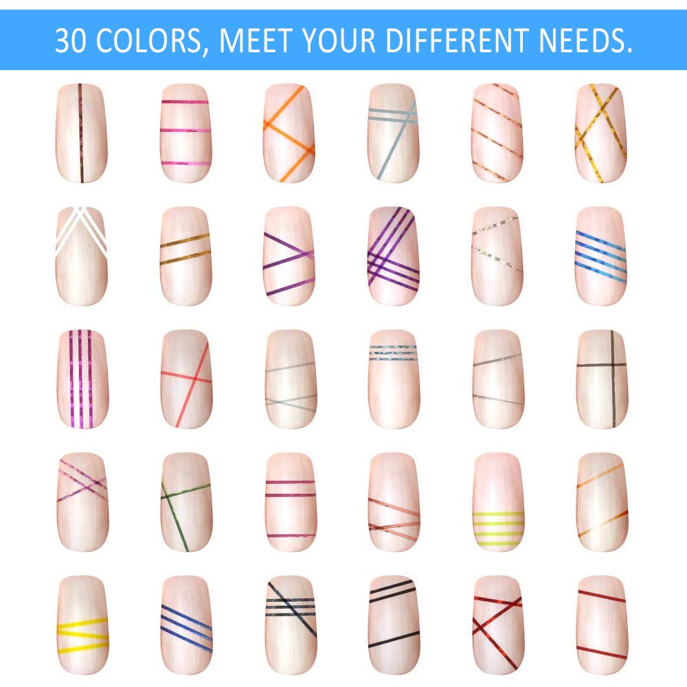 Dadabig 60PCS Nail Art Décoration Stripes Nail Sticker Autocollant Fil Striping Tape Bande Manucure Rouleau à Ongles Ruban Bandes Autocollant Ongle Tips pour Femme Filles Décoration