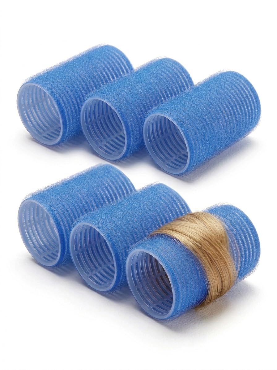 6-Pack Large Self-Grip Hair Rollers – 1.5" (40mm) Curlers for Volume & Curls, Blue