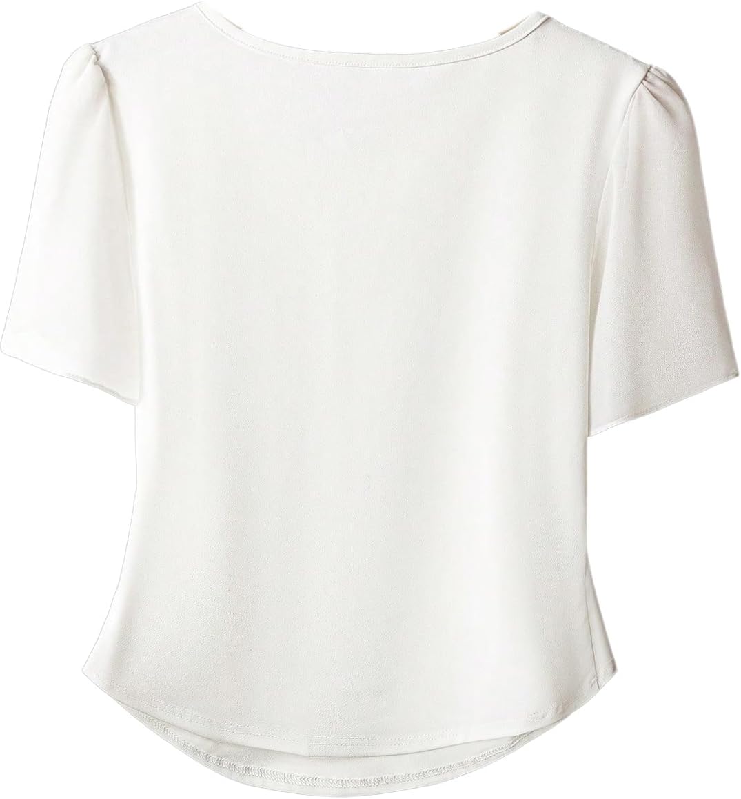 Verdusa Women's Dressy Casual Floral Embroidery Short Sleeve T Shirts Elegant Ruffle Work Tees Basic Tops - Image 2