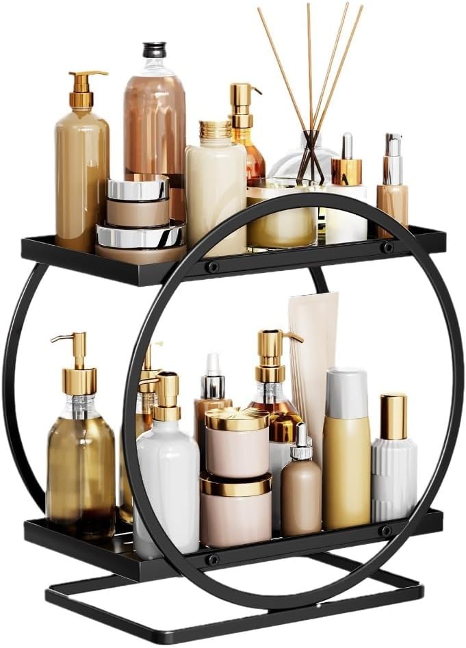 洗面所収納ラック 大容量、多段式、化粧・洗面台用コスメ収納ボックス、化粧台ラック (ブラック) [並行輸入品]